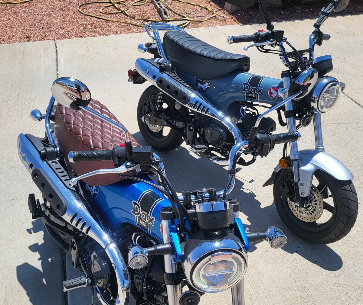 Jeff and Aaron sent this pic of their Honda Dax bikes looking awesome with some extra softness in there too!⁠
⁠
⁠l8r.it/jaz8 #hondaDax #Dax125 #customDAX #Daxseatcover #hondamotorcycle #madeinpennsylvania
