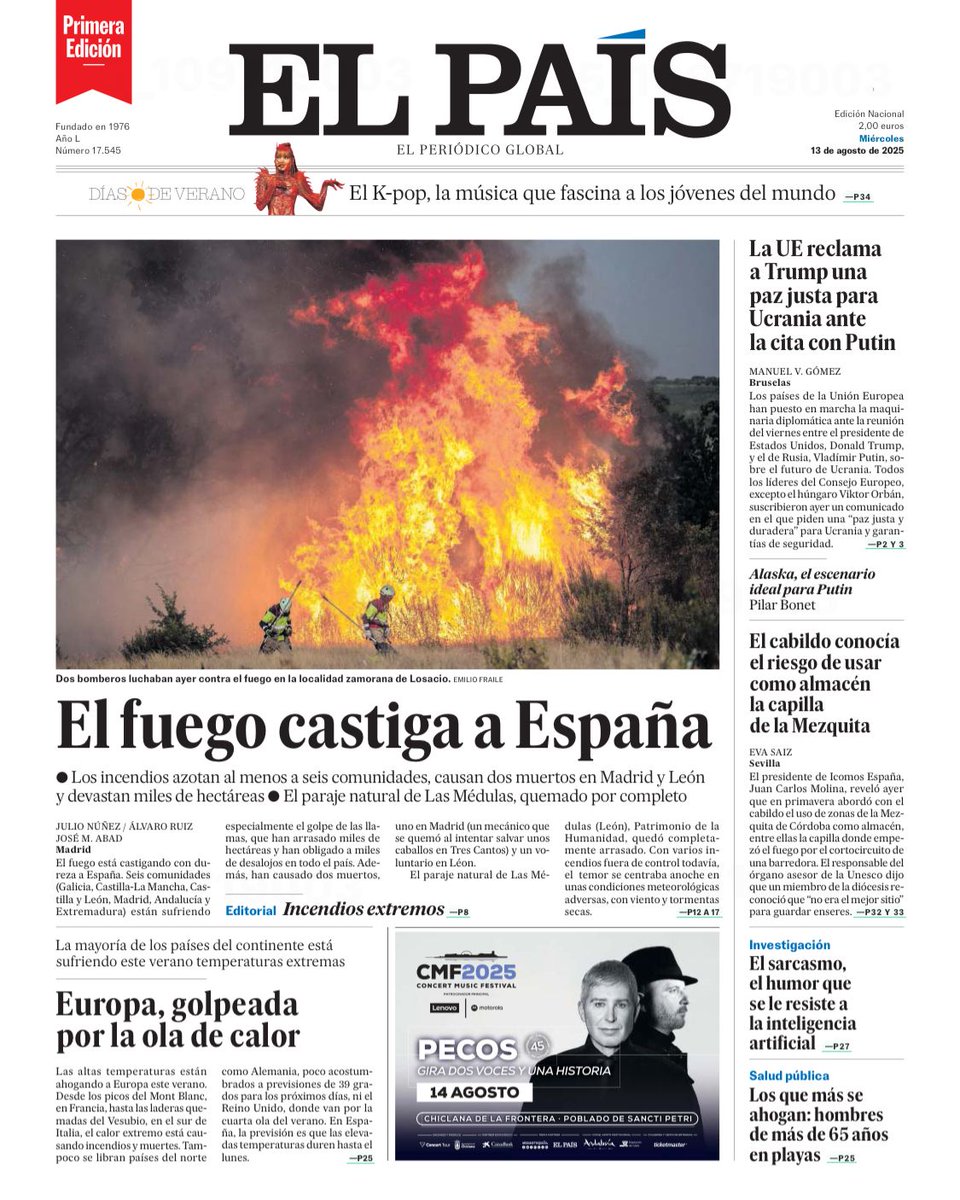 Juan13Navarro's tweet photo. EL PAÍS mañana. Autor: el maravilloso @EmilioFraile. Que las toses, los rallies por los caminos, los ayunos forzosos y las carreras por el monte sigan valiendo la pena.
Esto, Losacio, donde empezó el infierno en 2022. Dentro, reportaje sobre esos fantasmas.
PD. No había bomberos. https://t.co/opO9XamHao