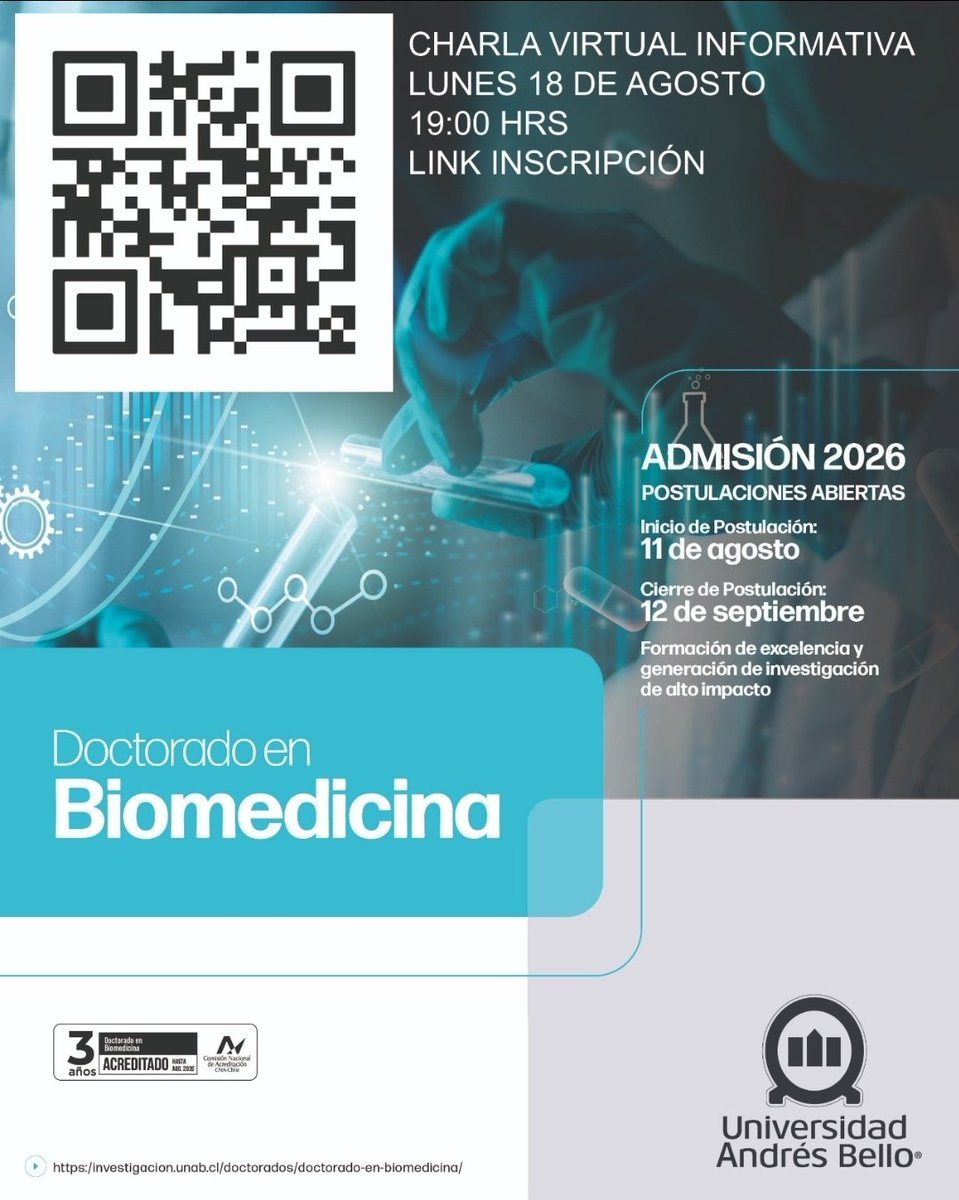 Inscripción Charla Informativa Virtual: Admisión 2026 Programa Doctorado en Biomedicina UNAB

Les invitamos a una charla informativa sobre el Programa, su proceso de admisión y los beneficios y becas disponibles por parte de la Universidad.

docs.google.com/forms/d/e/1FAI…