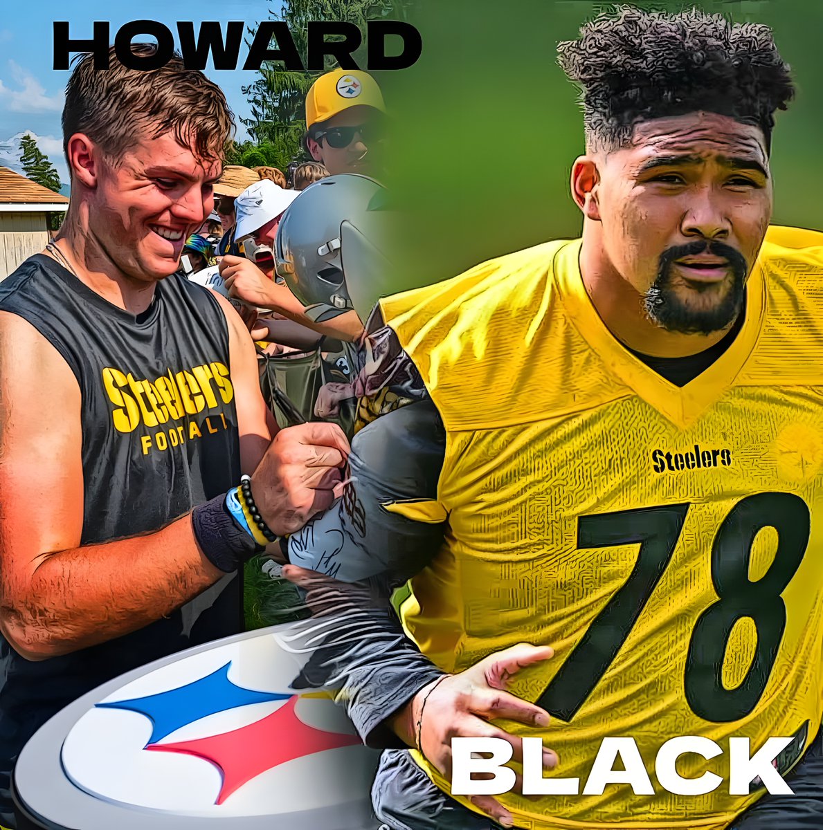 Our picks - 2025 UDFAs and rookies whose stock rose📈 from #SteelersCamp:
 
🟡Roc Taylor 
⚫️Kaleb Johnson
🟡Max Hurleman
⚫️Will Howard 🚑
🟡Yahya Black 
⚫️Ke'Shawn Williams 
🟡Jack Sawyer
⚫️Derrick Harmon
🟡JJ Galbreath
⚫️Ben Sauls

#HereWeGo