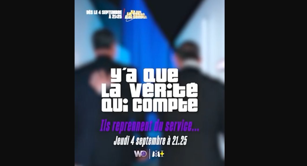 Mediasinfos's tweet photo. “Y’a que la vérité qui compte” de retour à partir du jeudi 4 septembre prochain à 21H25 sur @W9 avec #PascalBataille et #LaurentFontaine: Découvrez sur notre site le premier teaser du retour de l'émission: https://t.co/FJXL9ivFZv https://t.co/1eMV215jZM