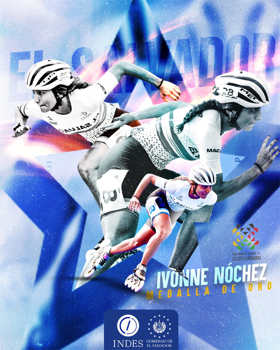 indeselsalvador's tweet photo. ¡La reina Ivonne! 🔥🥇🇸🇻 

La salvadoreña Ivonne Nóchez, beneficiaria de nuestro Programa Esfuerzo y Gloria, voló en los 100 metros sprint y se colgó una histórica medalla de oro para El Salvador en patinaje de velocidad en los Juegos Mundiales Chengdu 2025. 🚀

#ConstruyendoElCamino