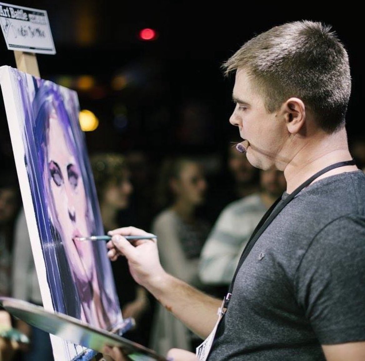 **SOLD** Art battle final round (yay I won) - 20 minutes to paint using acrylics while competing against 3 other finalist artists. By the way I was saving the paint on the brush in my mouth and didn't end up using it much haha. Lots of fun. #artbattle #painting #portrait #face