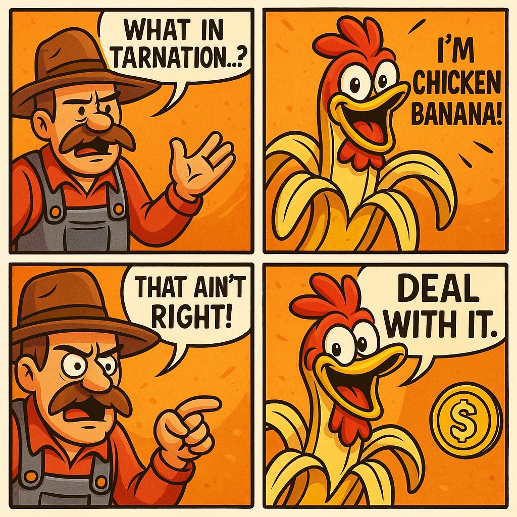 🚀 What’s happening in 48 hours…?
The coin you can’t slip on.
Don’t chicken out 🐔 or you’ll miss the prophecy of… #ChickenBanana 🍌🔥