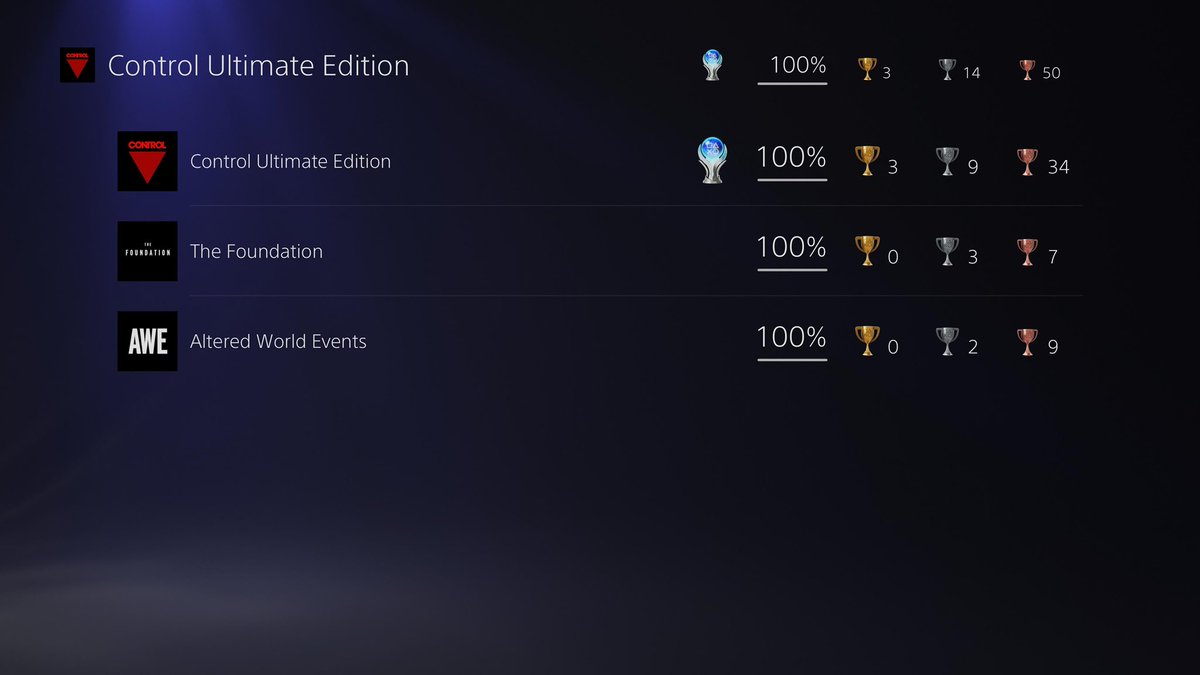 BravekidPR's tweet image. Platinum No. 36 - Control
When I tried the first time I didn’t play it completely but after the release of Alan Wake 2 and was told this is the same universe. I gave it another try and.. it is worth it. I enjoyed it, great game. Can’t wait for Control 2 #PS5Share  #controlremedy