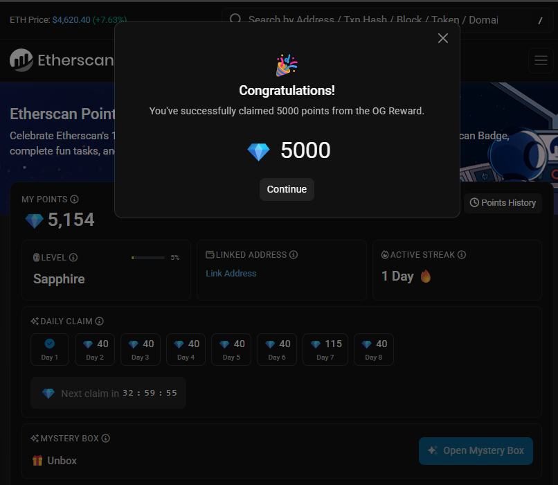 Grab your OG reward! #10YearsofEtherscan <a href="/etherscan/">etherscan.eth</a>