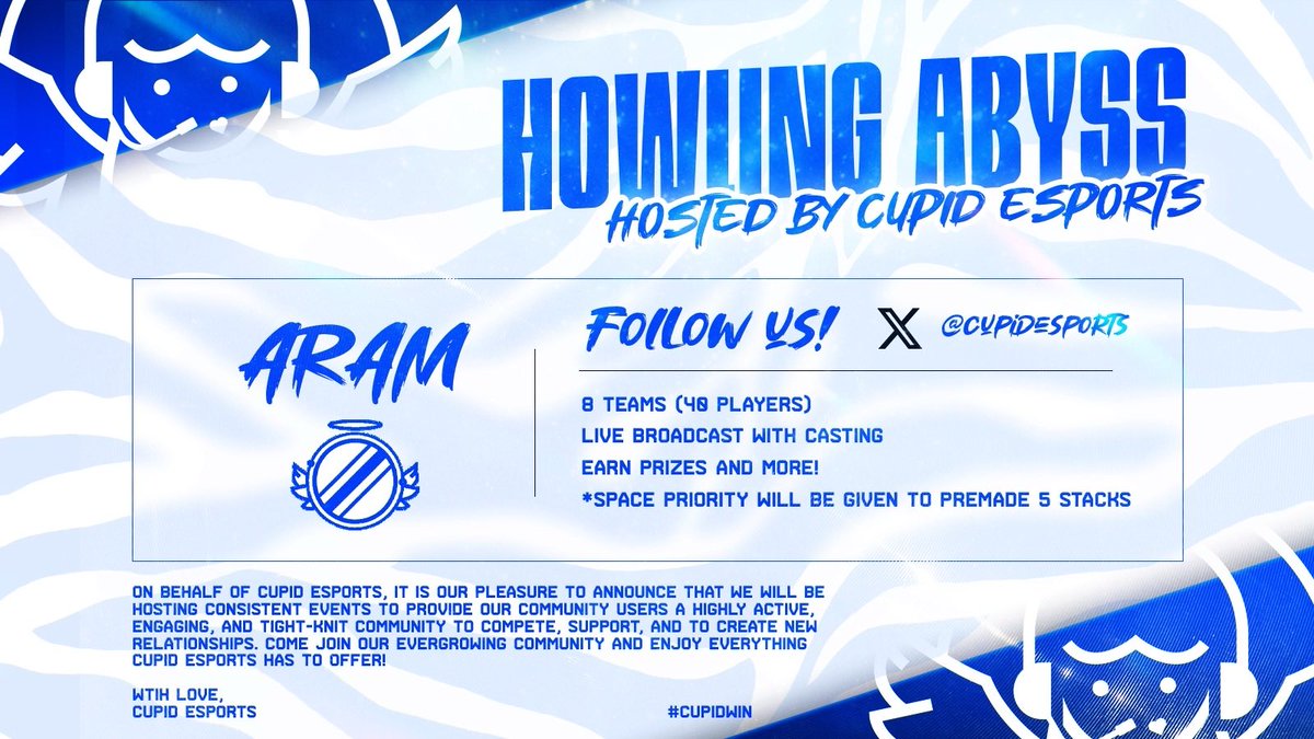 Need plans this weekend?👀

Check out our weekly ARAM tournament hosted in our discord server!💗

📅Saturday, August 16th @ 8:00 PM EST | 5:00 PM PST
📋Sign up as a 5 stack, Solo or anything in between!

🔗discord.gg/uqdSQNwtYv