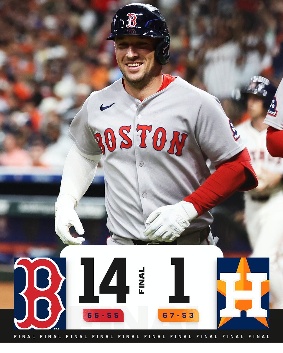 MLB's tweet photo. The @RedSox club 3 homers in a 14-run outburst! https://t.co/u10pgqJRfH