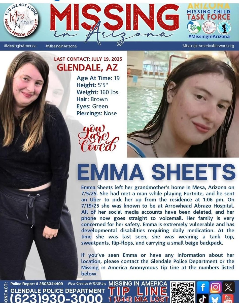 Please help share this far and wide (especially in AZ) and help find  this young lady before she gets hurt. She requires daily medication and  has been missing for a month now. To her friends and loved ones, I'm so, so sorry you are going through this!  #Momsky