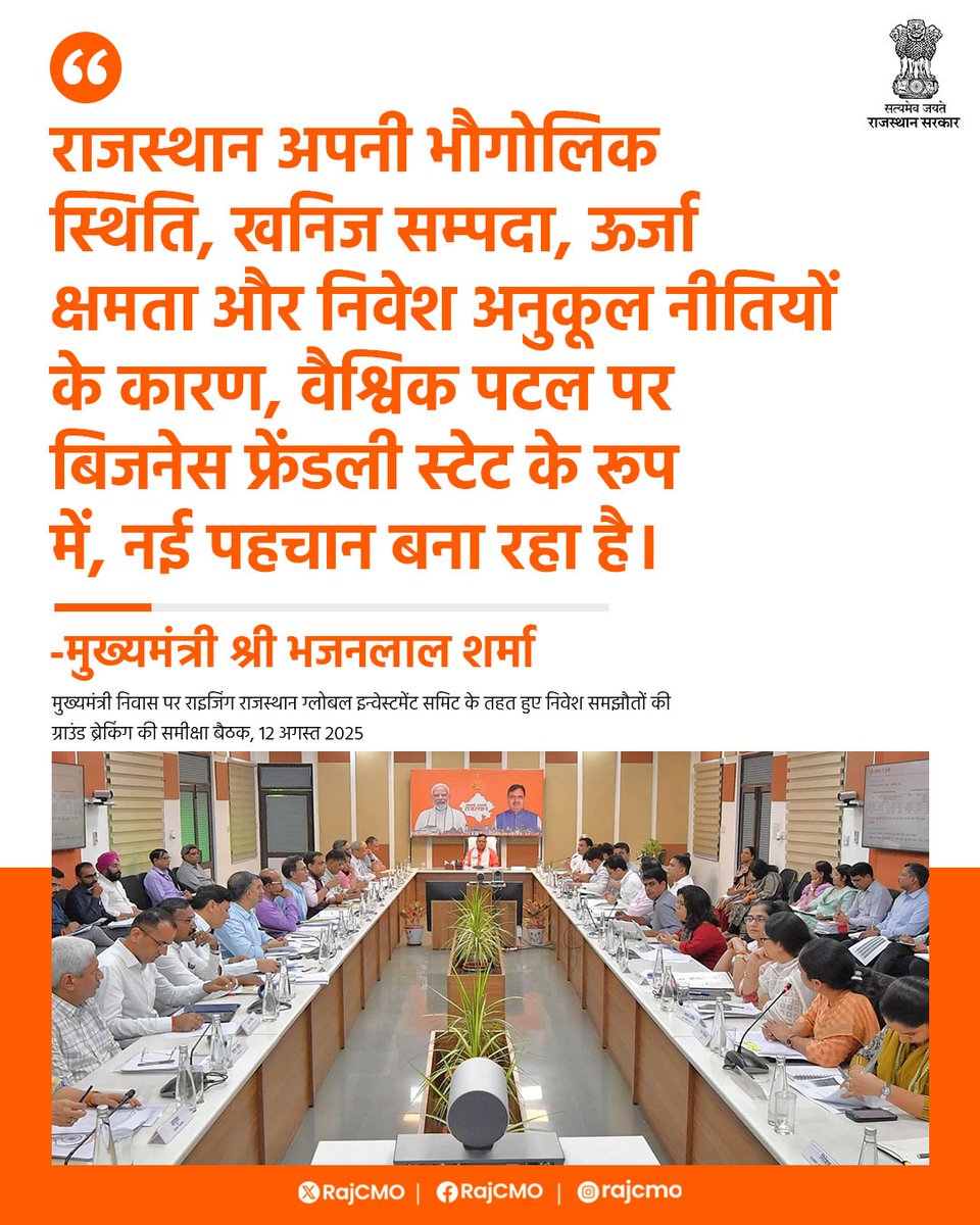 CMO Rajasthan (@rajcmo) on Twitter photo राजस्थान बिजनेस फ्रेंडली स्टेट के रूप में, नई पहचान बना रहा है।
<a href="/BhajanlalBjp/">Bhajanlal Sharma</a>
#आपणो_अग्रणी_राजस्थान राजस्थान बिजनेस फ्रेंडली स्टेट के रूप में, नई पहचान बना रहा है।
<a href="/BhajanlalBjp/">Bhajanlal Sharma</a>
#आपणो_अग्रणी_राजस्थान