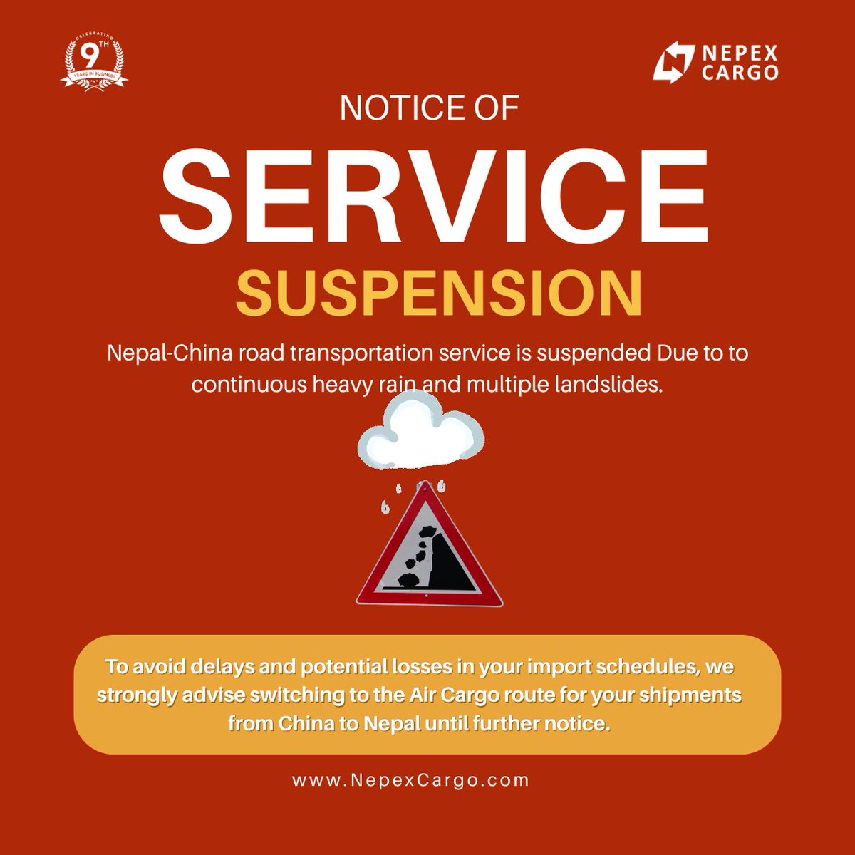 NepexCargo's tweet photo. Nepex China-Nepal Service Advisory! https://t.co/ULjUEiWSlw