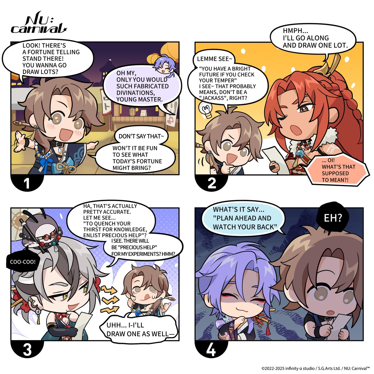 The roadside fortune-telling stall buzzes with unexpected popularity, drawing crowds to stop for a visit 🔮  
It seems the floresans' fortune slips each carry their own hidden meanings~  
But Master Eiden seems to have drawn one that says he's "caught in the middle"...