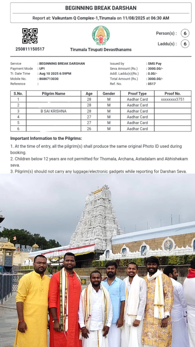 BangariSai's tweet photo. Had a wonderful VIP Break Darshanam and Veda Ashirvachanam at the divine abode of Kaliyuga Pratyaksha Daivam Lord Sri Venkateswara Swamy at Tirumala.
#tirumala #tirupathi #venkateshwarasway #garuda #Govinda 
@BangariSai https://t.co/vJOvtihLVA