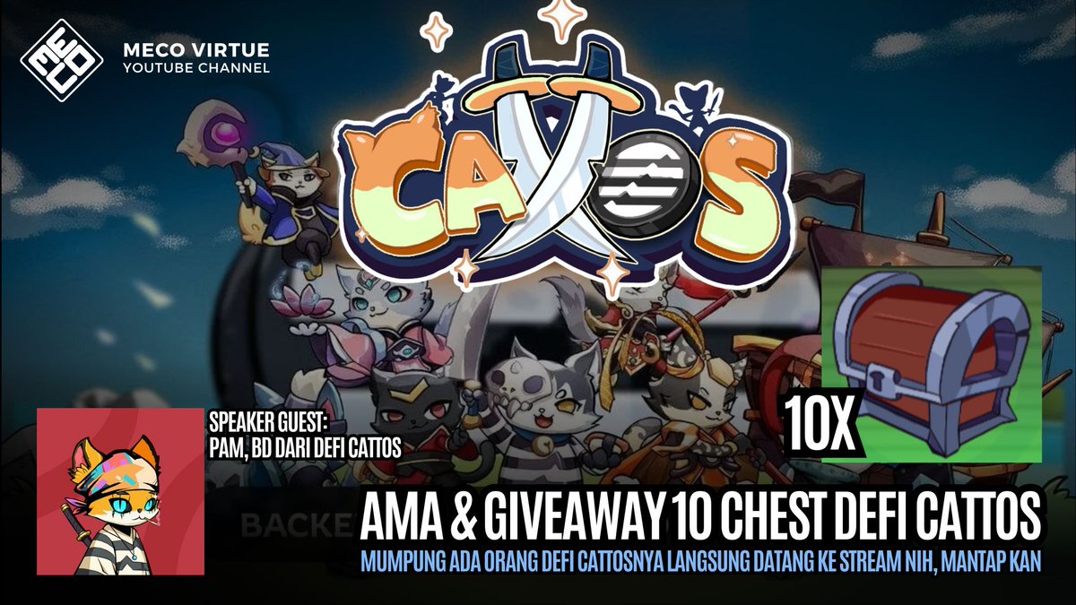 MecoVirtue's tweet photo. 🎉 GIVEAWAY: 10 CHESTS from DeFi Cattos! 🎉

Play now 👉 https://t.co/hpgNAhVvAZ

✅ Follow, like &amp; retweet this post
✅ Tag @MecoVirtue &amp; @DefiCattos
✅ Mention 3 Web3 friends

Winners will be announced next week.
Check out more content on YouTube (link in bio)🔥

#DeFiCattos https://t.co/aYkQQlsZSk