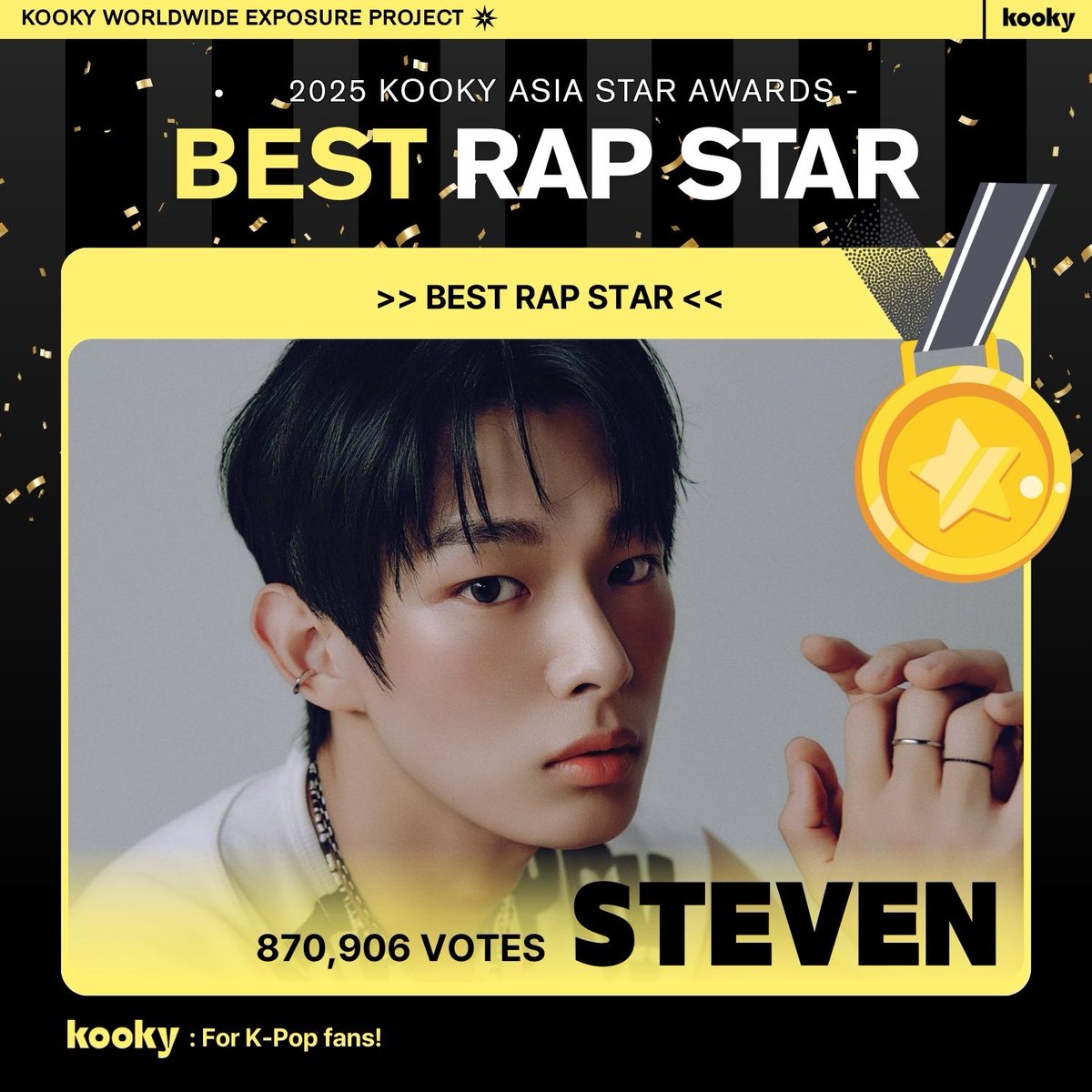 [📣 Best Rap Final Results ]
🎤 Who is the #KookyAsiaStar_BestRap?

&gt;&gt; 🏆#AHOF #STEVEN #아홉 #스티븐 🏆 &lt;&lt;

🚇 7-Day Huge Subway Ad in Hongdae
🎁 Go to the 2025 KASA Final

📍Hongik Univ. Station B1
Submission(-8/20) -&gt; forms.gle/o1uTx7Wkd9PEEs…

and🏅 2025 Kooky Asia Star Will
