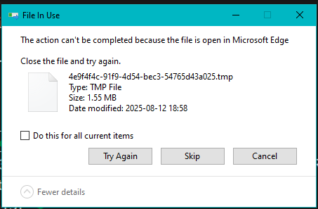 SECURITY TIP: CLEAN %TEMP% ALWAYS!

After every update, every app install, and after setting up a user profile.

1: Explorer
2: CTRL+L
3: %Temp%
4: CTRL+A
5: SHFT+DEL
6: ENTER

Yeah, there'll be a few of those " ... can't be completed because the file is open ... " dialogues. Do