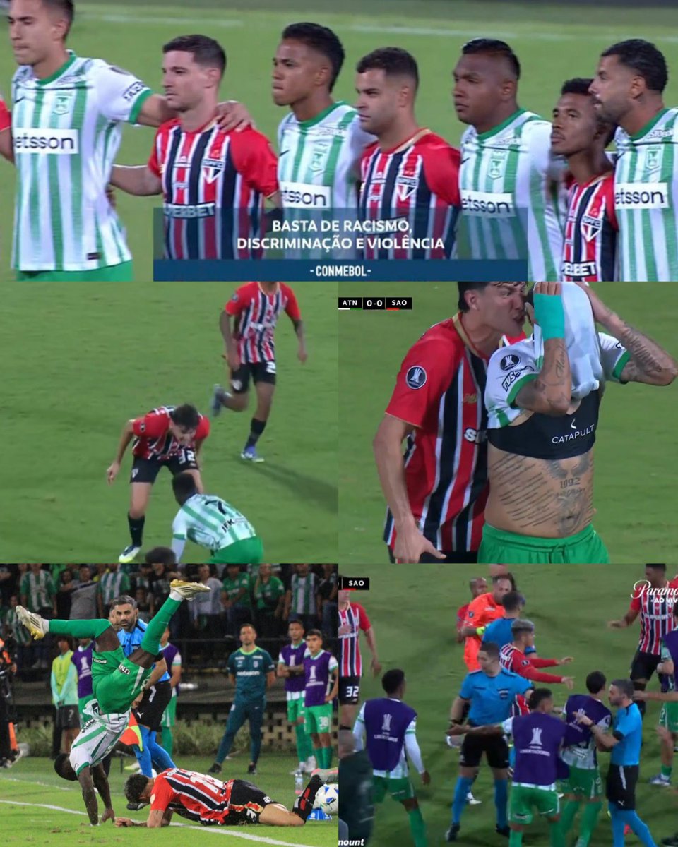 Spfcsinceridade's tweet photo. CONMEBOL: 

"BASTA DE RACISMO E VIOLÊNCIA"

Começa a partida na libertadores: