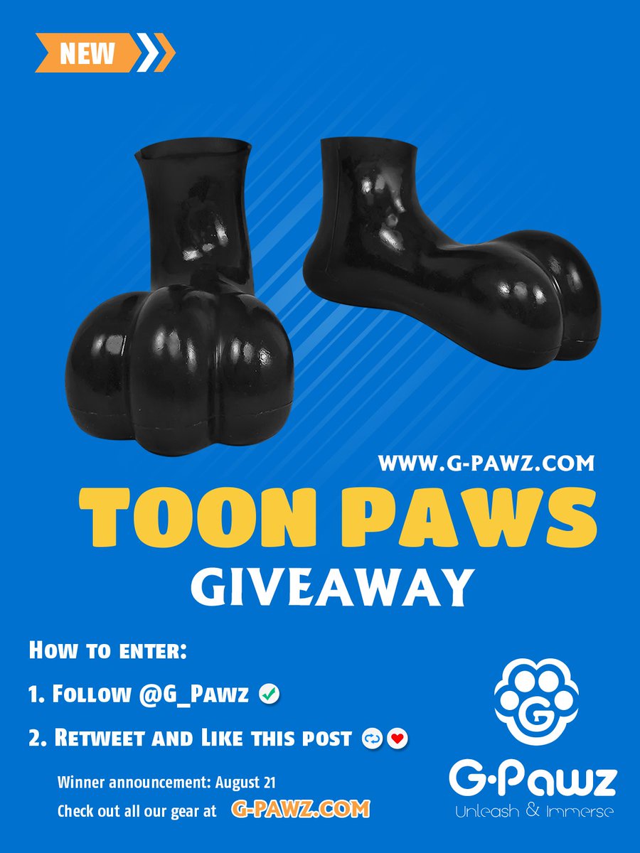 New Paws + Giveaway
One lucky winner will get a free pair of TOON PAWS!
🛒Black version: g-pawz.com/product/black-…
🛒Colored version: g-pawz.com/product/silico…

To enter:
1️⃣Follow <a href="/G_Pawz/">G-Pawz</a>✅
2️⃣Retweet and Like this post 🔁❤️

Winner announcement: August 21
Good luck!
