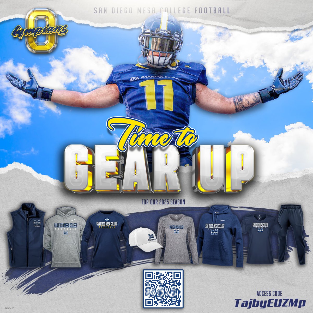 OLYMPIANS (@sdmesafootball) on Twitter photo Olympian Nation… we have all the Team/Fan gear you could need! Scan the QR code to access our team gear page. #NextLevelGear
<a href="/BallCoachGW/">Gary Watkins Jr</a> <a href="/EC_Preps_SD/">EC Preps</a> <a href="/sdfootball/">SDFN Ray</a>
📸 <a href="/Nicole2Noel/">Nicole Noel Photography LLC</a> 💻 <a href="/SwagLabGD/">Dan Ruiz - Swag Lab - Graphic Design</a> Olympian Nation… we have all the Team/Fan gear you could need! Scan the QR code to access our team gear page. #NextLevelGear
<a href="/BallCoachGW/">Gary Watkins Jr</a> <a href="/EC_Preps_SD/">EC Preps</a> <a href="/sdfootball/">SDFN Ray</a>
📸 <a href="/Nicole2Noel/">Nicole Noel Photography LLC</a> 💻 <a href="/SwagLabGD/">Dan Ruiz - Swag Lab - Graphic Design</a>