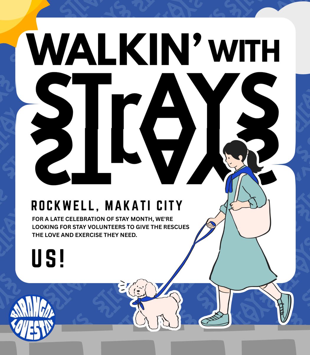 📢 Up for a fun day with these 𝒍𝒐𝒗𝒆𝑺𝑻𝑹𝑨𝒀𝒔?

We're coming back with #WalkinWithSTrAYS, an outreach activity for 𝗔𝗠𝗣𝗢𝗡 𝗔𝗟𝗔𝗚𝗔, where we walk with (𝒓𝒆𝒔𝒄𝒖𝒆𝒅) 𝐒𝐓𝐑𝐀𝐘𝐒 living in their care! 🦮

 G? You may sign up on our forms below! 📋 

See you there🐾