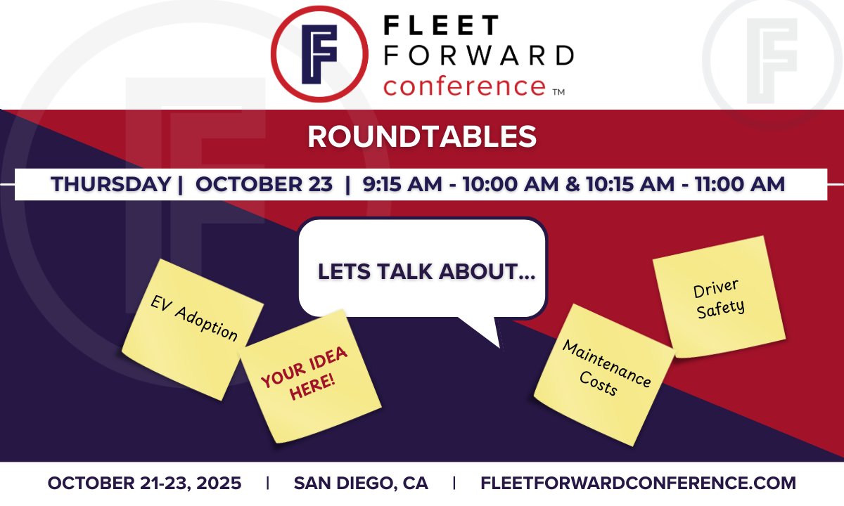 Automotive Fleet (@automotivefleet) on Twitter photo If we handed you the mic at Fleet Forward Conference, what topic would you bring up? Share your must-discuss topic in our super-short survey. Your idea could be the talk of the table! 👉Share your topic  loom.ly/idz_uz0
October 21-23, 2025 | San Diego, CA
#FleetForwardCon If we handed you the mic at Fleet Forward Conference, what topic would you bring up? Share your must-discuss topic in our super-short survey. Your idea could be the talk of the table! 👉Share your topic  loom.ly/idz_uz0
October 21-23, 2025 | San Diego, CA
#FleetForwardCon