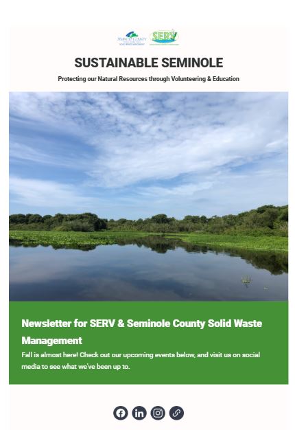 SERVProgram's tweet image. Did you see the latest edition of &quot;Sustainable Seminole&quot;? There are exciting updates from our Seminole County Recycling Program and lots of fun fall SERV events! If you don&apos;t already receive it, subscribe on the SERV webpage: seminolecountyfl.gov/departments-se… @seminolecounty