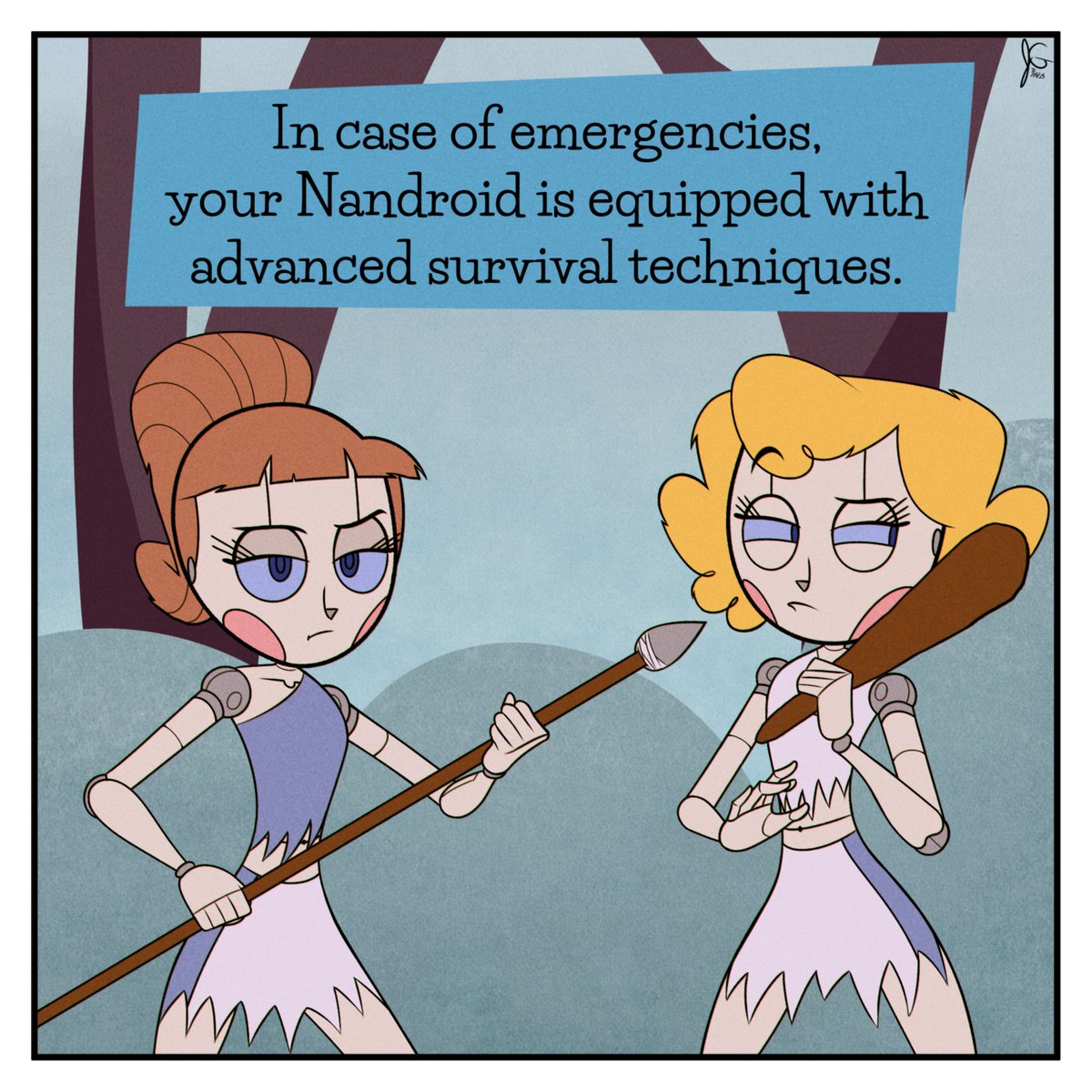 My submission for a recent Secret Santa I was in. Nandroids on an island! #emmytherobot #nandroid