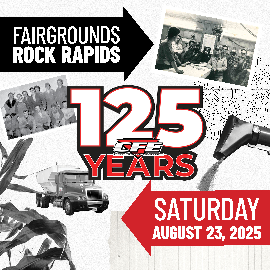 Come celebrate with us Saturday, August 23rd, 4–10PM at the Lyon County Fairgrounds in Rock Rapids. Good food, good music and a great time!

🍖 Lynch BBQ 
🚁 CFE Air drones demos
🎶 Live music &amp; beer garden 
🎆 Fireworks at 10PM