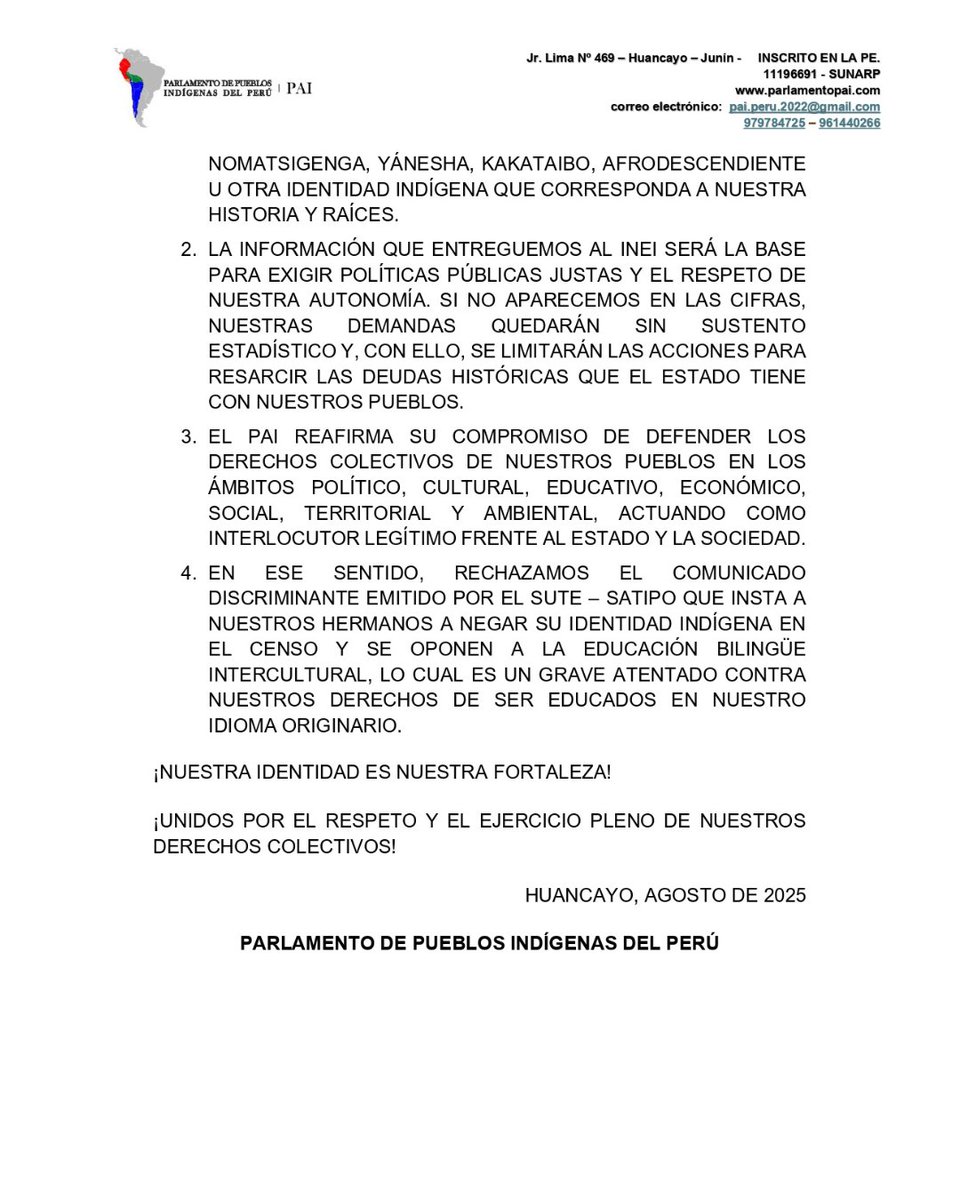PARLAMENTOPAI's tweet photo. En el #Censo2025 declarar con orgullo nuestra identidad cultural y lingüística garantiza derechos en salud, educación, territorio y cultura.
Negarla es perder representación y recursos.
 ¡Nuestra identidad es nuestra fuerza! 💪🌿
#IdentidadIndígena #PAI #OrgulloIndígena https://t.co/D0GoYo0iSY