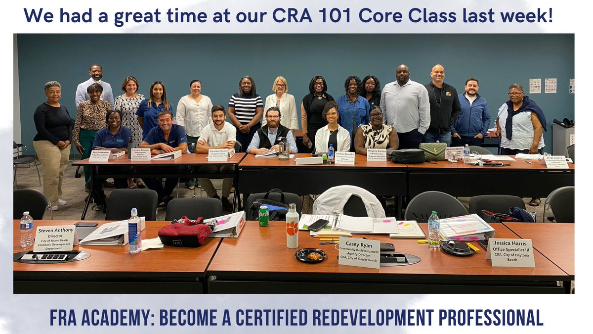 FLRedevel's tweet image. Fun photo from last week&apos;s &quot;CRA 101&quot; core FRA Academy Class.
The FRA Academy is a unique educational program designed to promote a prerequisite level of knowledge and professionalism in the field of community redevelopment.
redevelopment.net/redevelopment-…
#redevelopmentworks