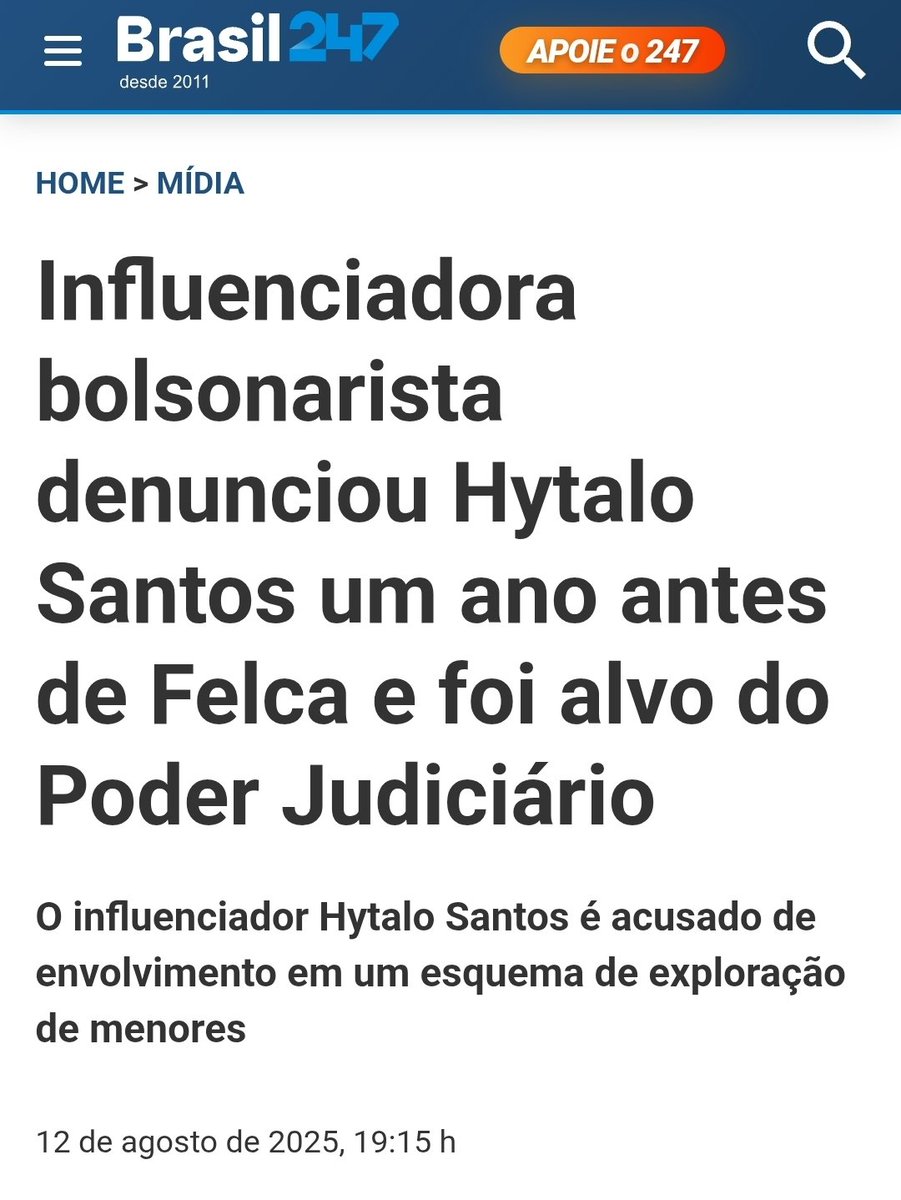 kimpaim's tweet photo. O Brasil247 também percebe que tem algo estranho no caso Felca. https://t.co/1vV3nzR8pL