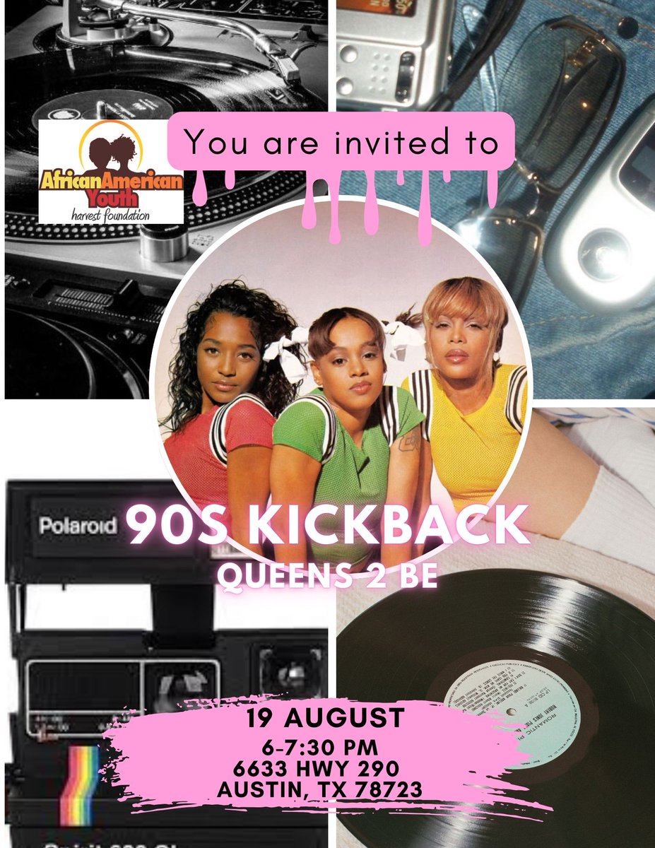 The African American Youth Harvest Foundation (AAYHF)  announces that its all-girl mentoring program, Queens2Be (Q2B), will resume next week. To celebrate the program's return, AAYHF is kicking things off with a 90s-themed party! 
Register here:  form.jotform.com/240035528008145