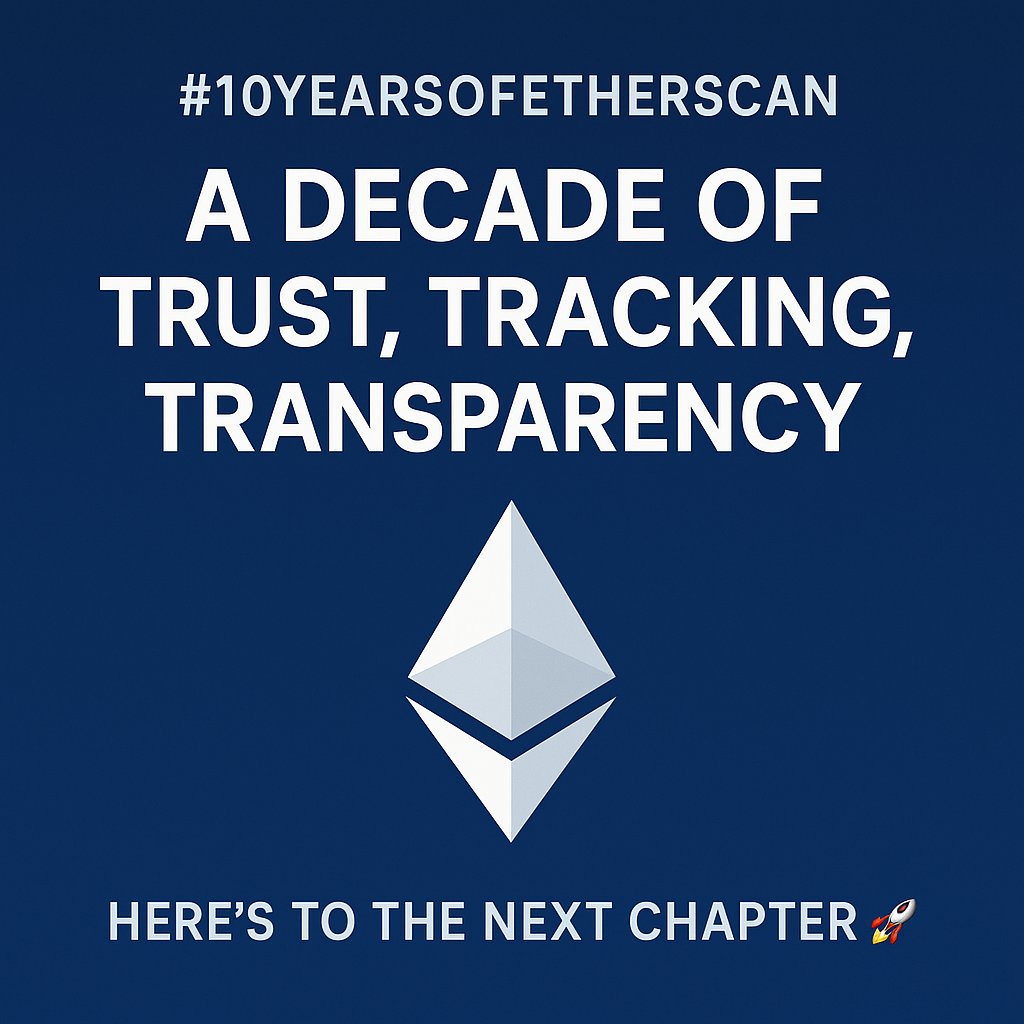 HFVProtocol's tweet image. #10YearsofEtherscan 🎉
From block 1️⃣ to billions   @etherscan has been the heartbeat of blockchain transparency.
#HFVProtocol 💚 is proud to build on a future they’ve helped shape.
🚀 Here’s to the next 10 years of trust. #Token #Crypto