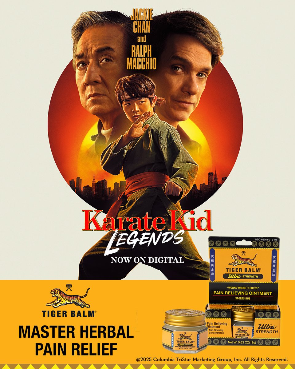 Tiger Balm U.S. (@tiger_balm_us) on Twitter photo Tiger Balm is proud to collaborate with <a href="/KarateKidMovie/">Karate Kid: Legends</a>! 🥋
Ready to kick it? Tag your sparring partner in the comments for a shot at Karate Kid merch + a selection of Tiger Balm products! 🎬
See Karate Kid: Legends #KARATEKIDMOVIE, now on digital! Tiger Balm is proud to collaborate with <a href="/KarateKidMovie/">Karate Kid: Legends</a>! 🥋
Ready to kick it? Tag your sparring partner in the comments for a shot at Karate Kid merch + a selection of Tiger Balm products! 🎬
See Karate Kid: Legends #KARATEKIDMOVIE, now on digital!
