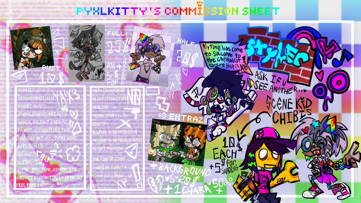 PyxlKitty's tweet image. ‼️ 💌 PYXLKITTY'S COMMISSIONS OPEN                                 ▀▄▀▄▀ ⊚⃝ ⋆ * ★☆

˚ʚ♡ɞ˚ help me learn skills I need to prepare for surviving the adult world ^w^🌈

#commissions #commsopen #artcommissions #commissionsopen #furryart #furrytwt #sceneart
art exmplz in 🧵