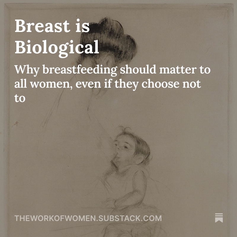 Feminism needs to reckon with the realities of the female body. Pretending physiology away only hurts women and this is what much of the discourse pushes. If mothers and babies aren’t accounted for meaningfully and properly, the aims will ultimately fail.

open.substack.com/pub/theworkofw…