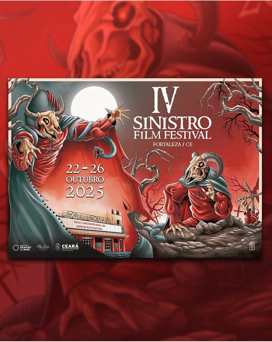 O cartaz oficial da IV edição do Sinistro Fest chegou!
Celebrando 100 anos de Phantom of the Opera (1925), com Lon Chaney — o Homem das Mil Faces.

Erik, com sua roupa vermelha icônica, invoca criaturas diante do Cineteatro São Luiz — casa do festival.

🖤 22 a 26 de outubro