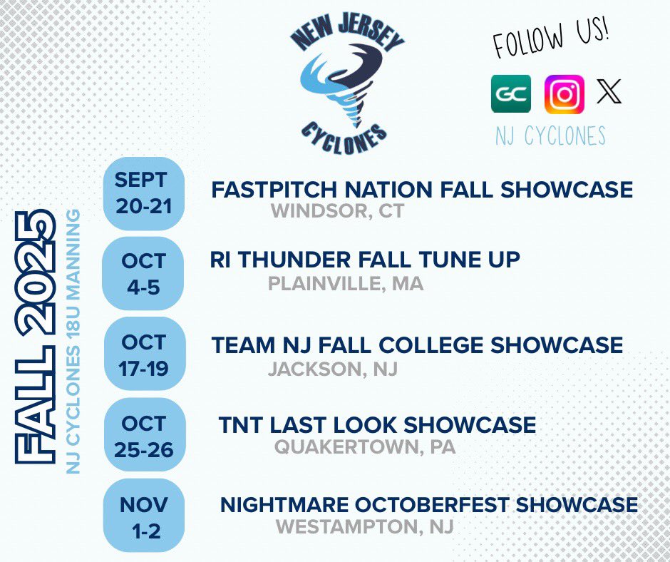 Our fall schedule is out 🥎 let’s go <a href="/CyclonesNj/">cyclones_softball_nj</a> 🌀 #2026 #softball #2026pitcher <a href="/SBRRetweets/">Softball Recruiting Reposts</a> <a href="/IHartFastpitch/">I❤️Fastpitch</a> <a href="/DirectRecruits/">Direct Recruits</a> <a href="/CoastRecruits/">Coast 2 Coast Recruits</a> <a href="/Sports_Recruits/">SportsRecruits</a>