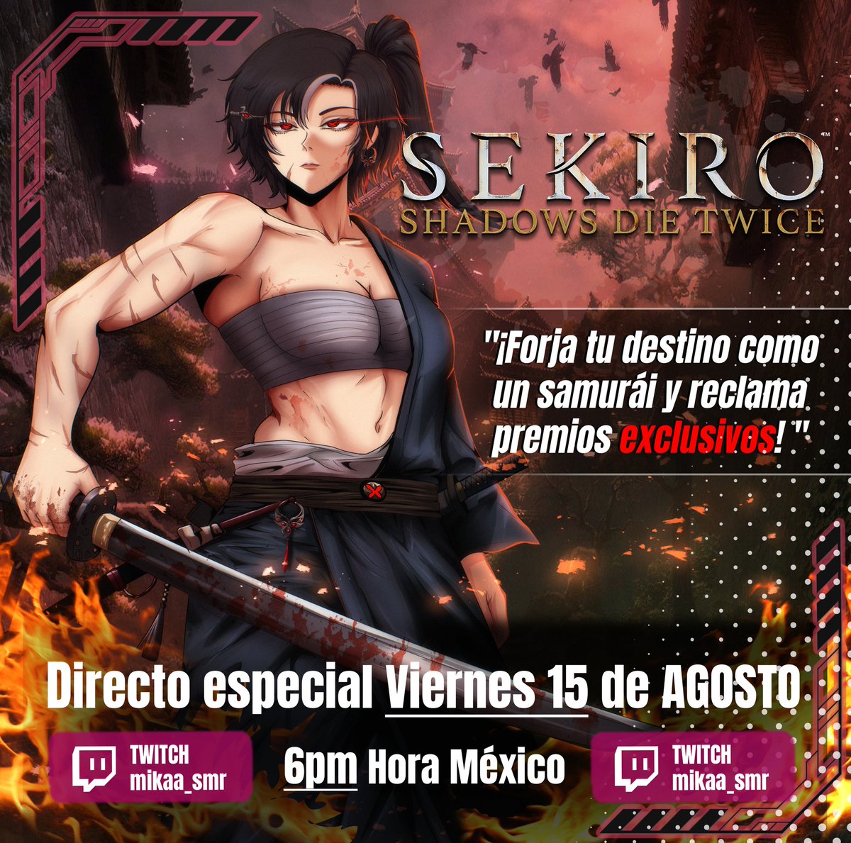 ✨ SORTEO ESPECIAL ✨
Si alcanzamos 70 viewers en Twitch o la meta de 6000 Bits, desbloqueamos:
🎧 2 Audios temáticos
🎨 3 Ilustraciones temáticas

📅 El sorteo será al final del evento — ¡No faltes, guerrero!

🟣 En vivo por: Twitch.tv/mikaa_smr

#Vtuber #VtuberES #Sekiro