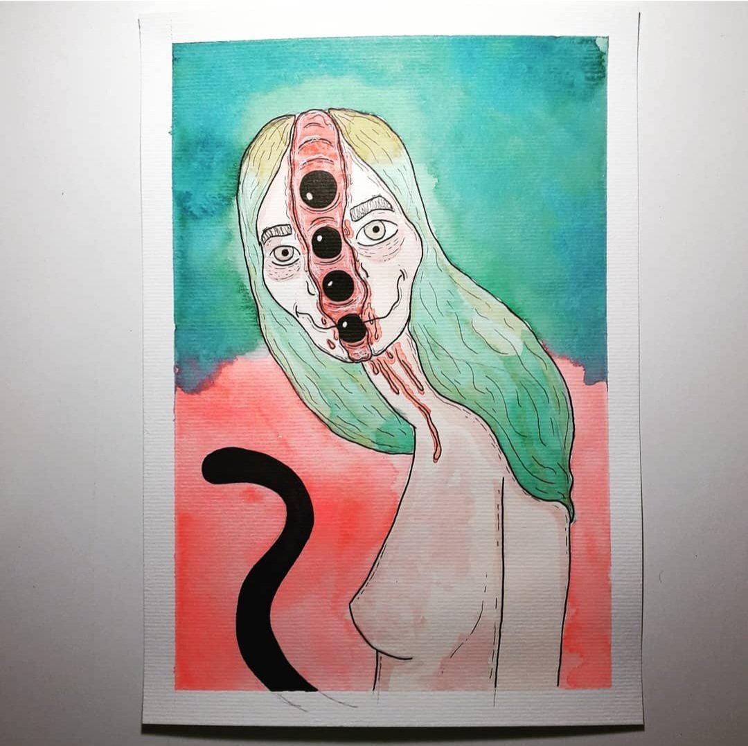 Self-Portrait with Ghosts 👻 🩸 

1/1 + physical version (watercolor)
Starting bid: 300 $XTZ 

#TEZOSTUESDAY