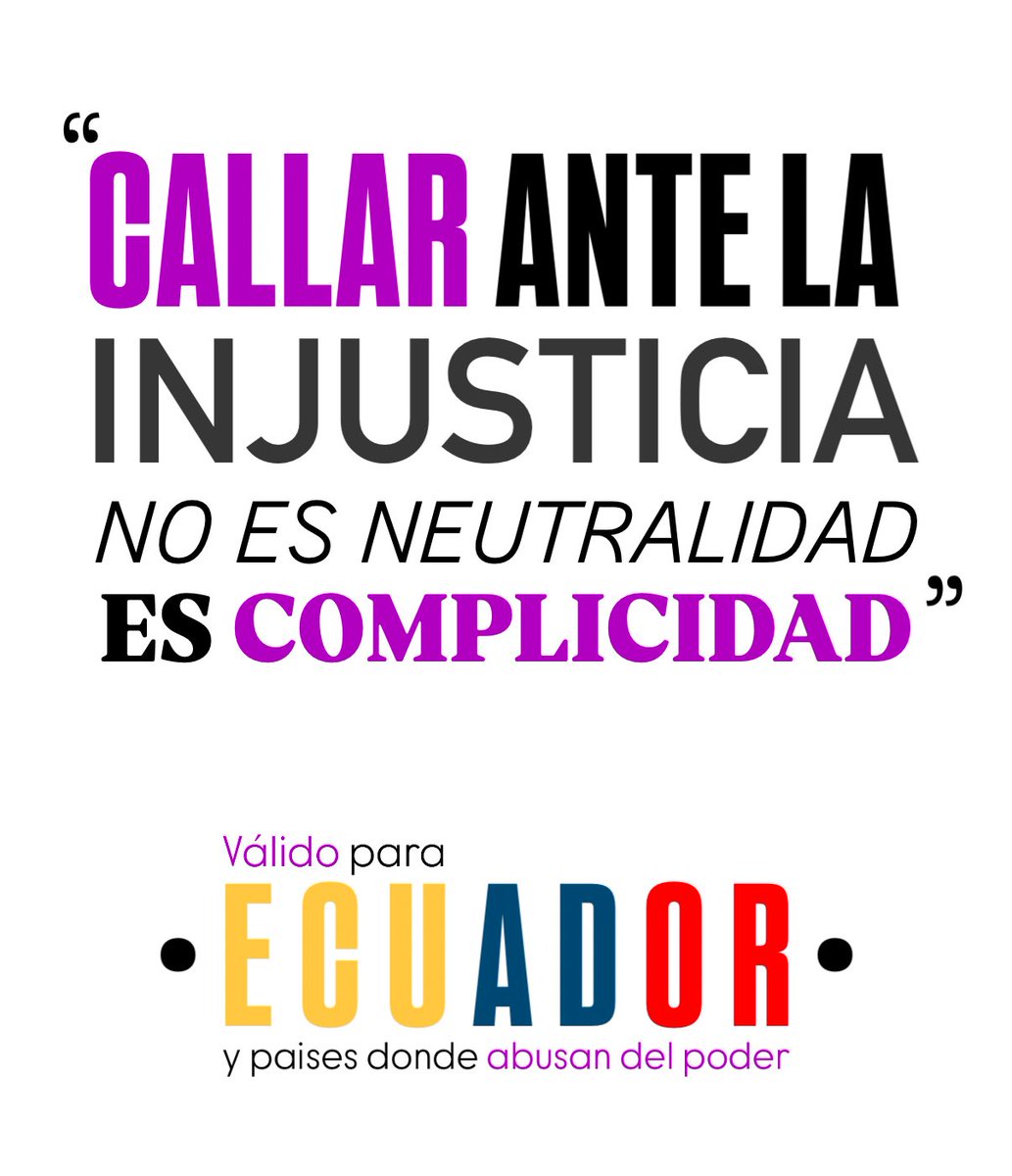 El silencio ante cualquier injusticia siempre es una forma de complicidad ❌…

Defender el ‘Estado de Derecho’ es y siempre ha sido nuestra lucha frente a quienes pretenden abusar del poder 💪… 

¡Callar no es una opción 🗣️!

#Ecuador 🇪🇨 #FirmesPorEcuador