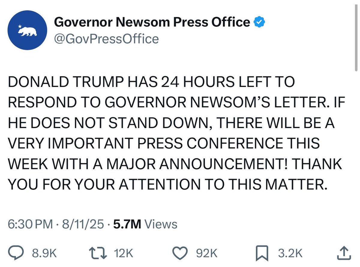 The Newsom trollish digital strategy continues, this time IN ALL CAPS.