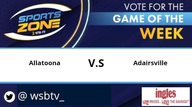 WSB-TV sports (@wsbtv_) on Twitter photo GAME of the week
<a href="/ahsbucsfootball/">Allatoona Football</a> 🆚 <a href="/AHSTigerFB/">AHS Tiger Football</a>
Friday, August 15 @ 7:30pm.
Come support your favorite team.
Watch Here: s.id/wsb-tv
<a href="/CoachReed_AHS/">Coach Randy Reed</a> <a href="/Jacob_Wan_/">Jacob Wan</a> <a href="/Ethan_Corpus21/">Ethan Corpus</a> <a href="/Chris_Murray14/">Chris Murray</a> <a href="/mylesd817/">Myles Davis</a> <a href="/zachstephens54/">Zach Stephens</a> <a href="/justinlukulu1/">justin lukulu</a> GAME of the week
<a href="/ahsbucsfootball/">Allatoona Football</a> 🆚 <a href="/AHSTigerFB/">AHS Tiger Football</a>
Friday, August 15 @ 7:30pm.
Come support your favorite team.
Watch Here: s.id/wsb-tv
<a href="/CoachReed_AHS/">Coach Randy Reed</a> <a href="/Jacob_Wan_/">Jacob Wan</a> <a href="/Ethan_Corpus21/">Ethan Corpus</a> <a href="/Chris_Murray14/">Chris Murray</a> <a href="/mylesd817/">Myles Davis</a> <a href="/zachstephens54/">Zach Stephens</a> <a href="/justinlukulu1/">justin lukulu</a>