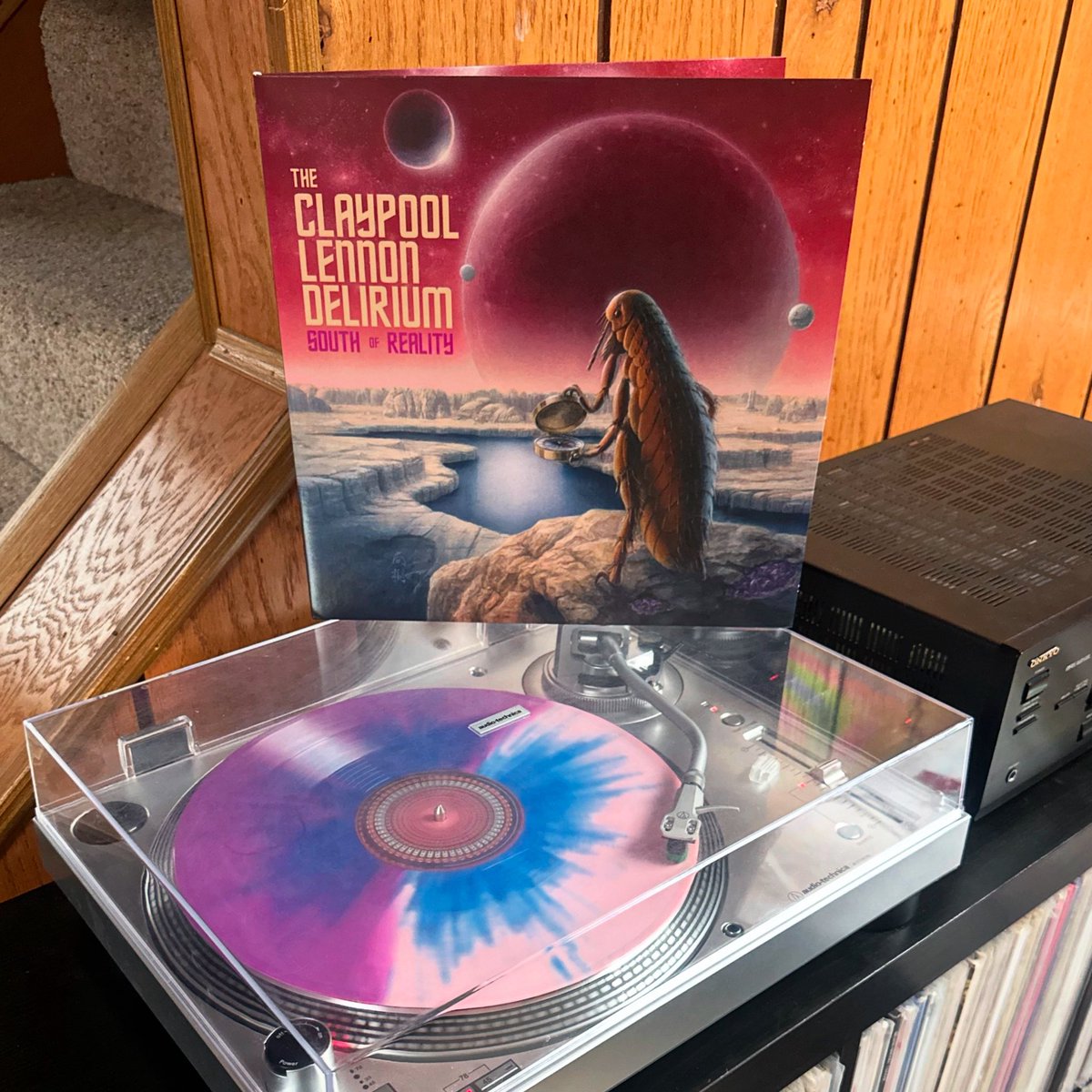 The Lennon Claypool Delirium’s “South of Reality” on pink and purple split with blue splatter vinyl.