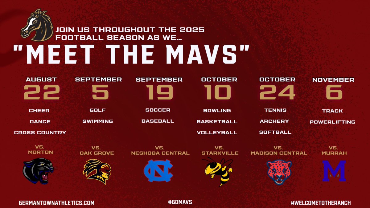 Join us at our HOME varsity football games as we MEET THE MAVS! Groups will be recognized as a TEAM at each home varsity football game following the schedule. Come help celebrate all of these amazing athletes!
#gomavs #welcometotheranch