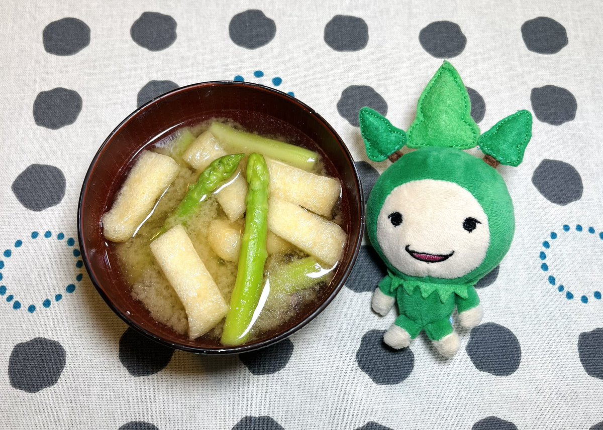 おはよー！モリスケです
今朝は、アスパラと油揚げのお味噌汁でスタートです
なんとなくモリスケっぽい🌲🌲🌲＾＾

東京はうすぐもりの青空だけど、みんなのところはどうだろう？