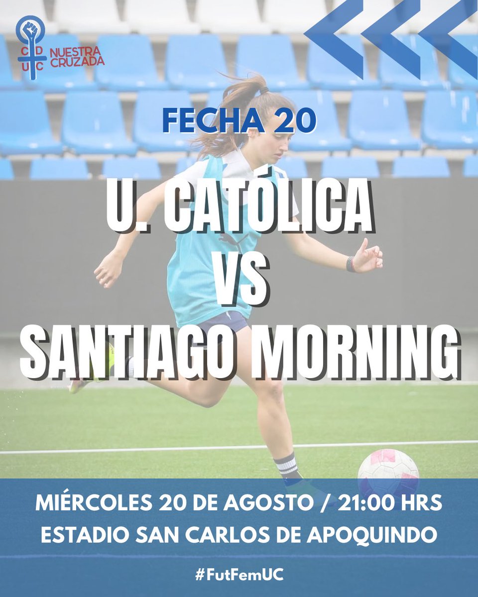 TODAS Y TODOS A ALENTAR A LAS CRUZADAS🔵⚪️

📆Miércoles 20 de Agosto
🕑21:00 hrs.
🏟️Estadio San Carlos de APOQUINDO
🎟️Exclusivo para abonadas/os de las tribunas Mario Lepe e Ignacio Prieto

📸: @cruzadasoficial

#LasCruzadas #LosCruzados