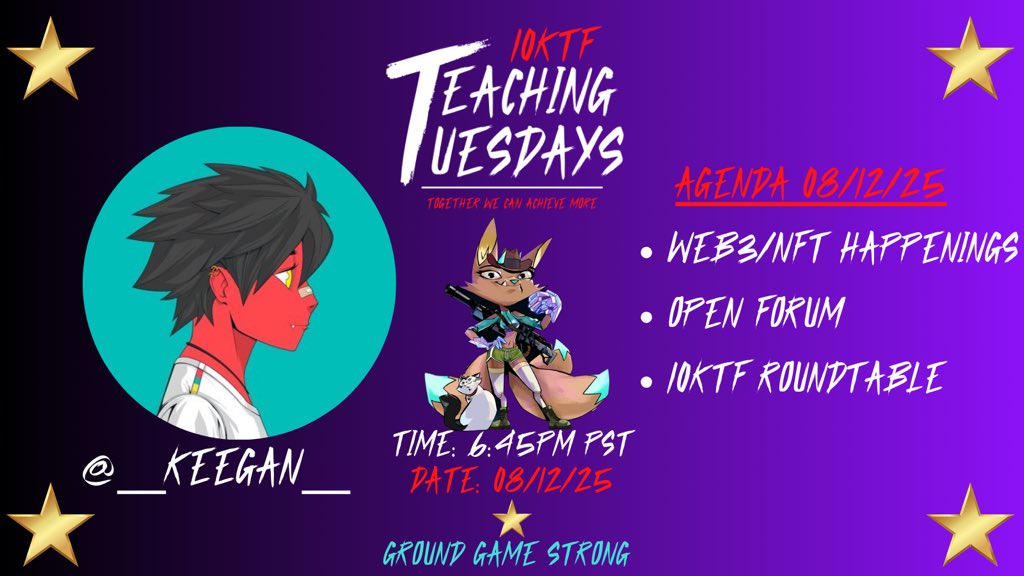 Stop in this week for another 10KTF Teaching Tuesdays⭐️

Tonight: Open Forum

x.com/i/spaces/1vAGR…
Link to spaces above 👆👆👆