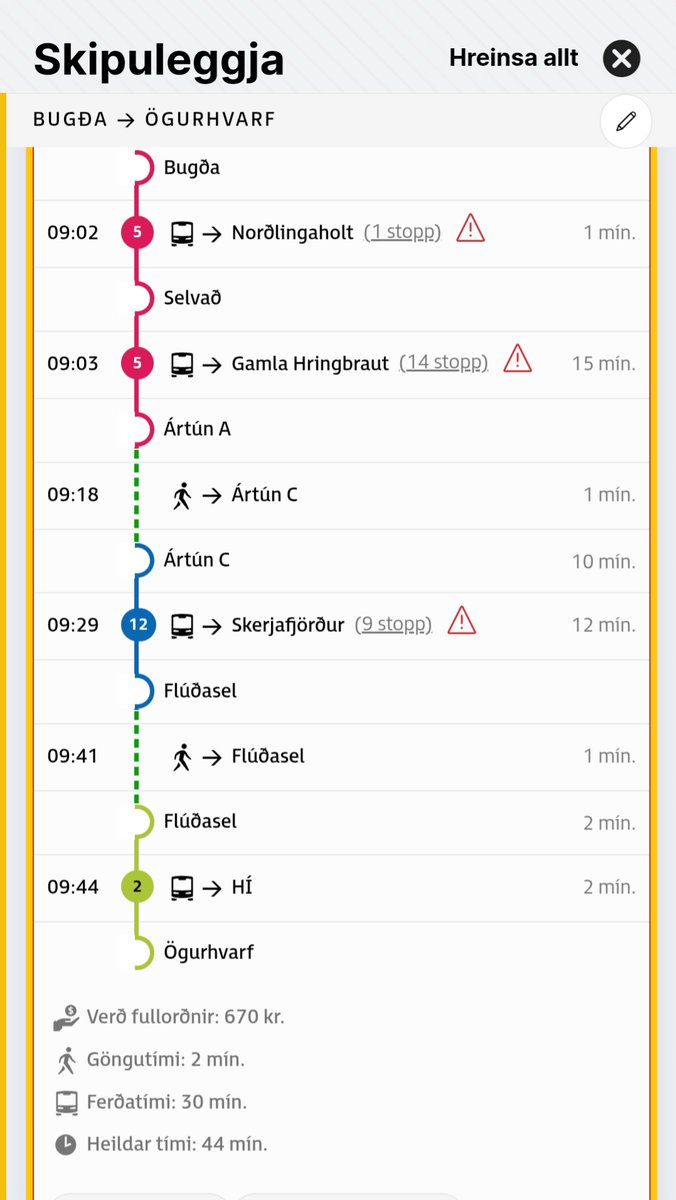 JonssonGP's tweet photo. Bugða í Norðlingaholti til Ögurhvarfs í Kópavogi er líklega óheppilegasta strætóleið sem til er á Höfuðborgarsvæðinu mtt vegalengdar. Það þarf að skipta tvisvar um vagn og 3ja mínútna ferð á bíl er 44 mínútur. En miklu fljótari að ganga. https://t.co/ikmAs5mAzz