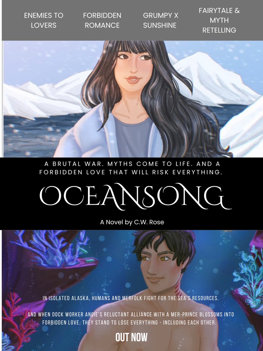 cwrose813's tweet photo. In isolated Alaska ❄️, humans & merfolk fight for the sea’s resources.
And when dock worker Angie’s reluctant alliance w/a mer-prince blossoms into forbidden ❤️, they stand to lose everything - including each other.
Asian modern-day ROMEO & JULIET w/🧜🏼♀️s
#PosterPitP #f #a #r https://t.co/gJP5Bxv2mT